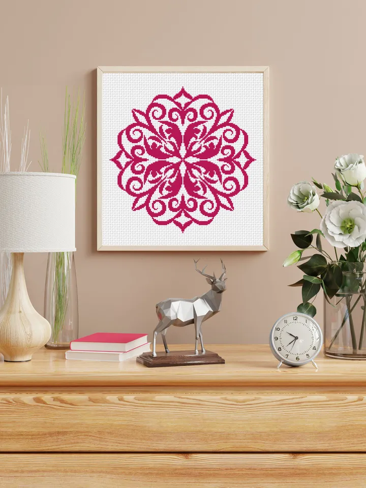 Simple Mandala cross stitch pattern PDF download Flower mandala pattern digital PDF, Monochrome cross stitch chart, Vintage ornament #M158