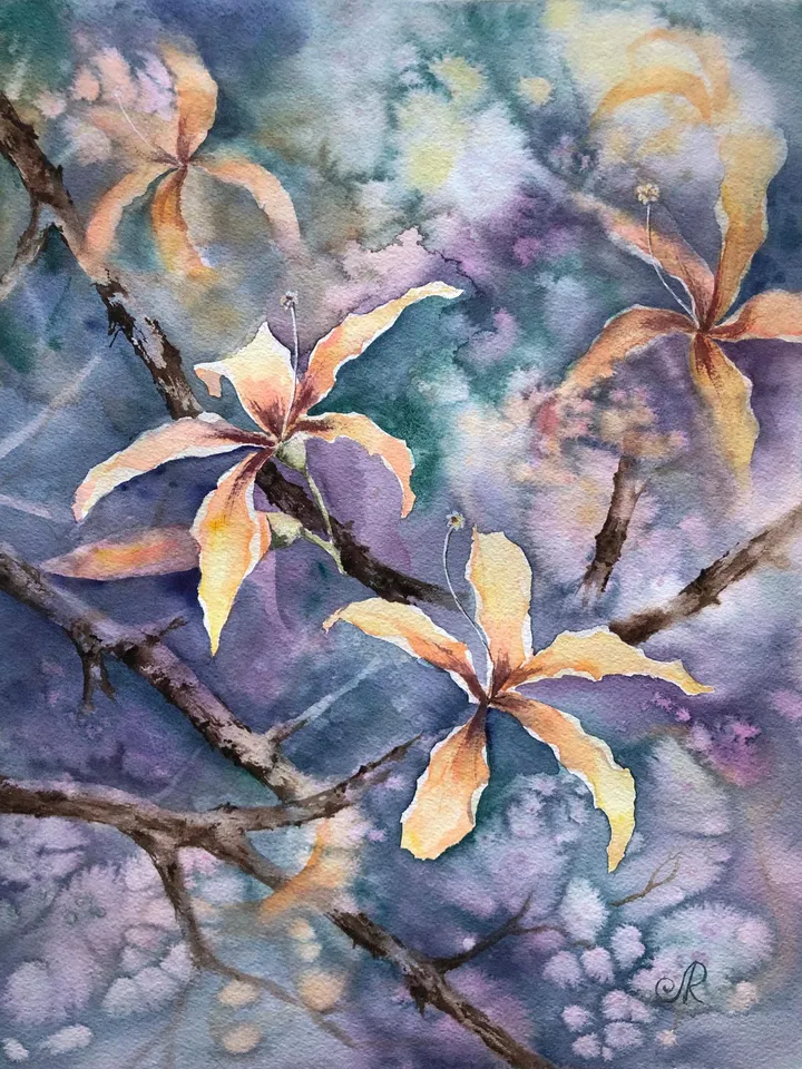 Flowers Original Painting Trees Watercolor Art Floral Painting