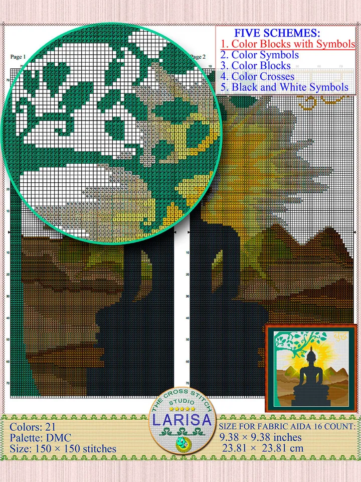 Buddha Cross Stitch Pattern | Bodhi Tree