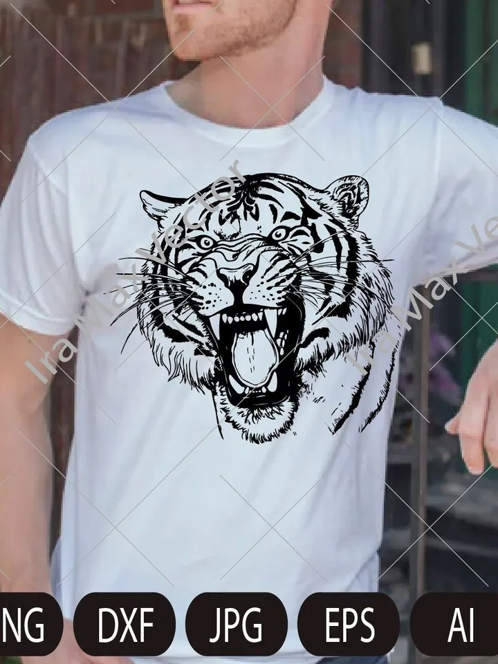 Tiger Head Svg, Tiger growling, Angry Tiger, Tiger T-shirt, Tiger Face SVG, Tiger Silhouette, Cut file