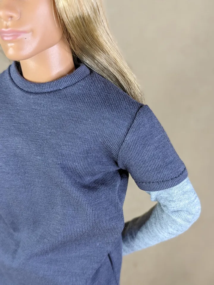 Gray long-sleeve T-shirt for 12-inch fashion male dolls