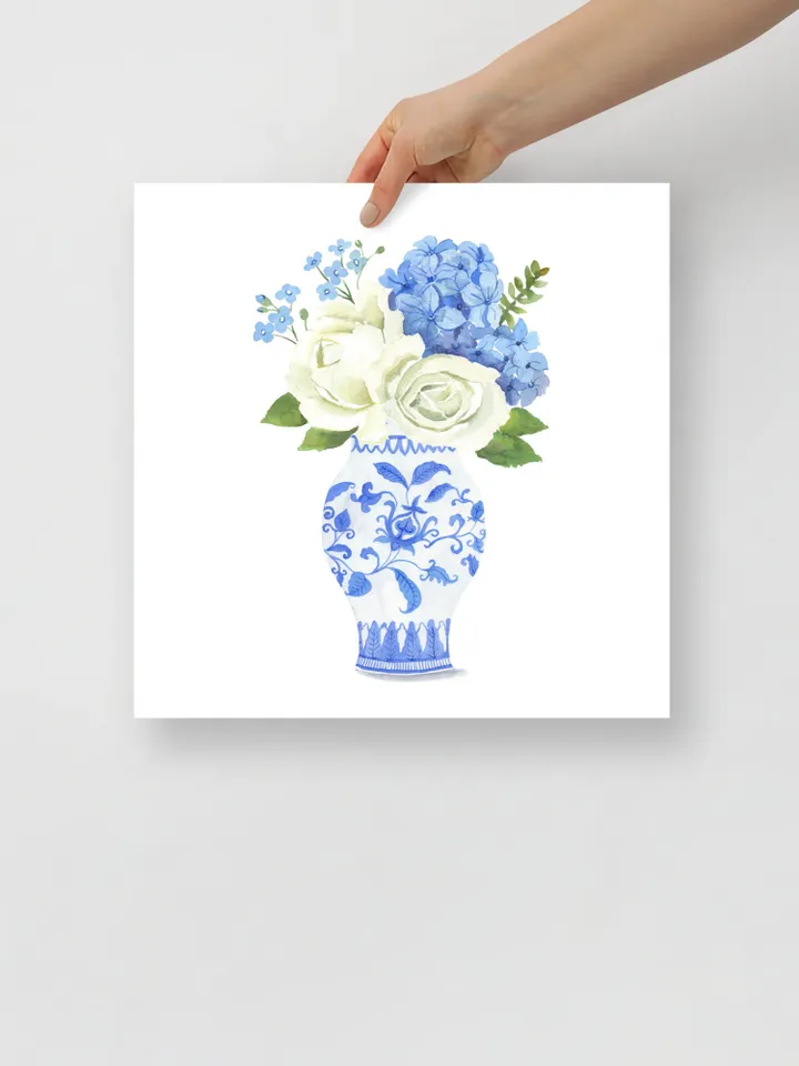 Chinoiserie Vase Wall Art Print, Hydrangea Painting, Ginger Jar Art, Blue and White Porcelain  Vase,Housewarming Gift, Apartment Decor Print