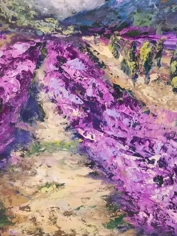 Provence Lavender Field Mountains Painting Original Oil Art Artist Svinar Oksana