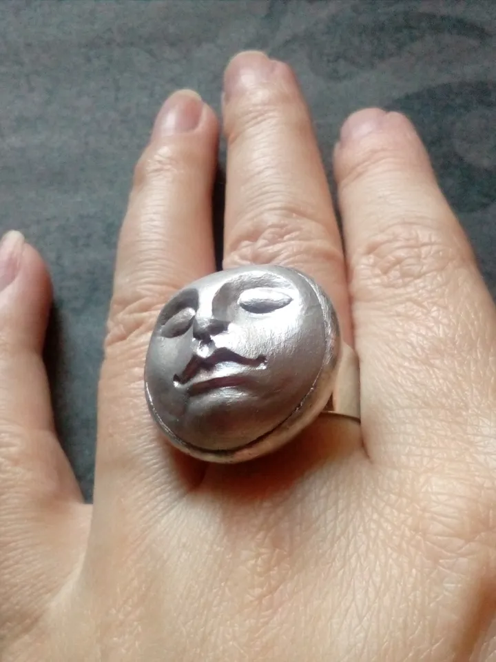 Moon ring, face ring, moon Goddess ring, Halloween ring, witchy ring, Samhein ring, Head ring