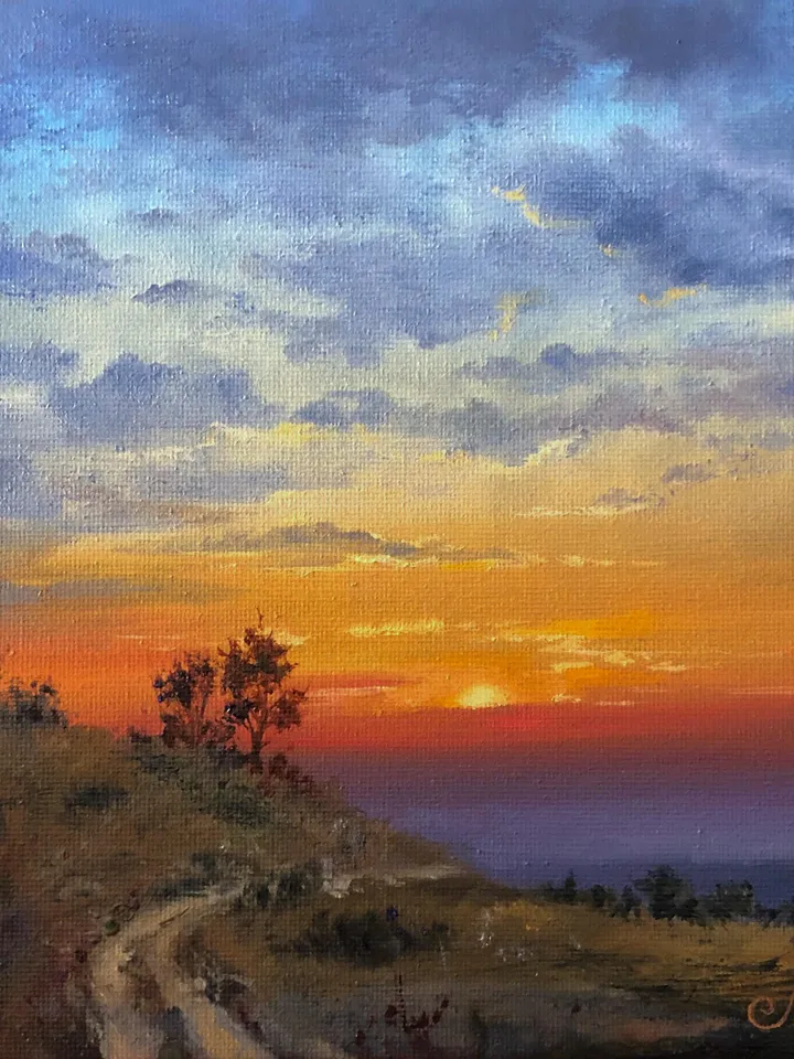 Sunset Oil Painting Original Art Sunset Landscape Painting