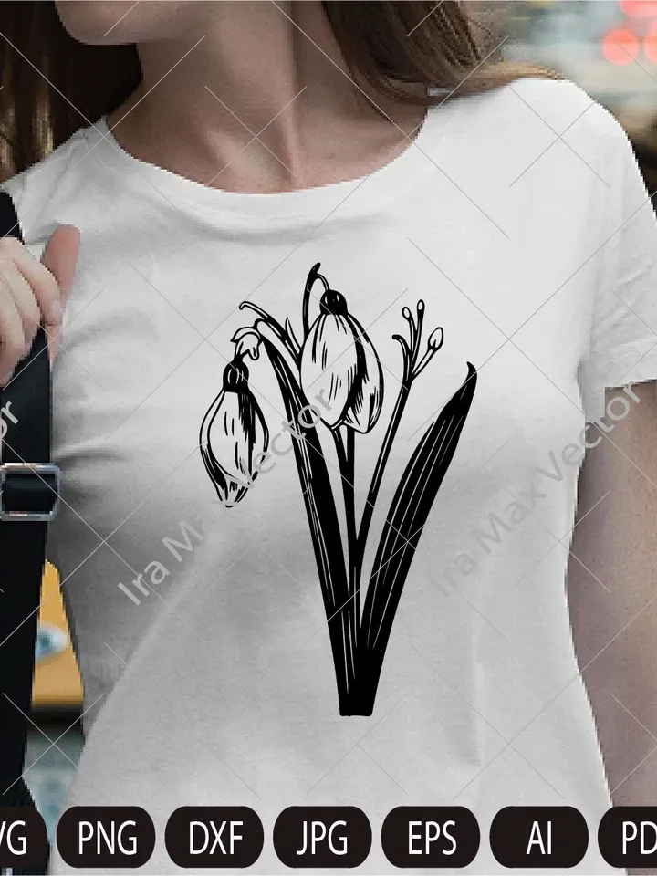 Snowdrop Svg, Snowdrop Flower, Flower Outline Svg, Floral Coloring Page Svg, Snowdrop Clipart, Birth Flower Svg, Snowdrop Cut File, Png, Dxf