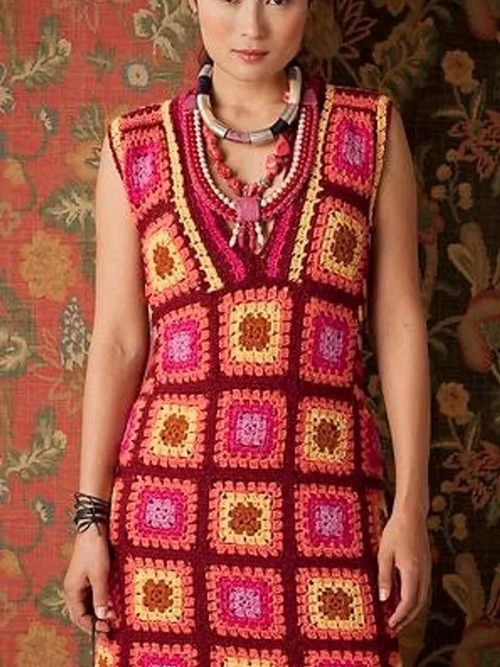 Dress crochet, granny squares dress, colorful dress crochet pattern pdf instant download