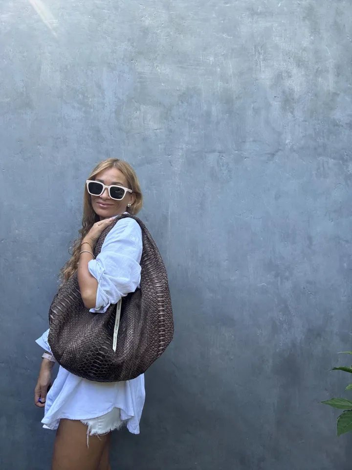Big Soft Hobo Classy Sport Woman Bag | Purse Genuine Python Skin | Python Skin Products | Beige Big Elegant Leather Designer Soft Bag Snake