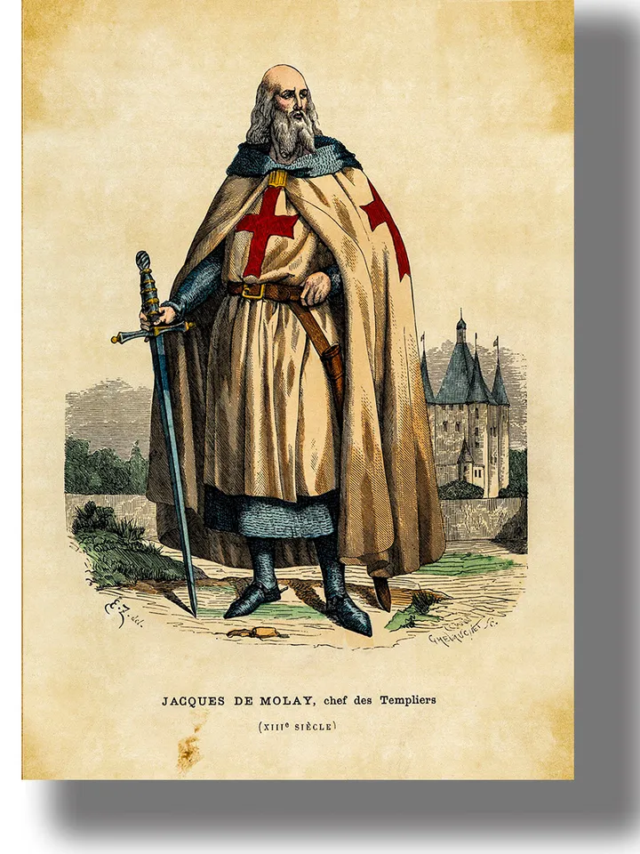 Jacques de Molay the last Grand Master of the Knights Templar. Knights wall hanging decor.