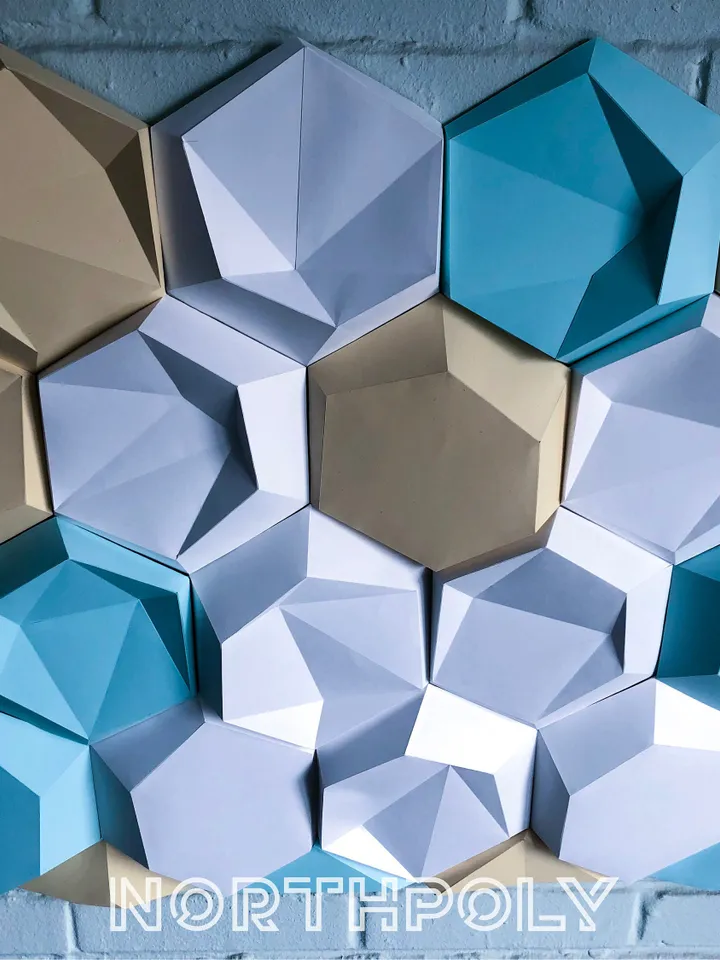 Hexagonal Tiles Papercraft, Digital Template, PDF Download, Gurko, 3D Low Poly, Pepakura, DIY Origami Sculpture, Paper Decor, DIY Gift
