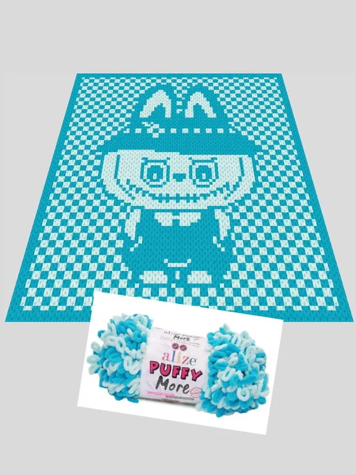 Loop yarn Finger knitted Labubu in Hat blanket pattern