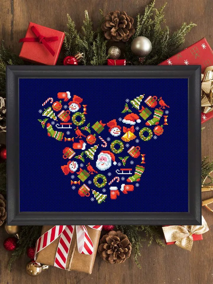 Christmas sampler cross stitch pattern download PDF Mouse Silhouette cross stitch chart, Christmas mouse head digital pattern PDF #N108