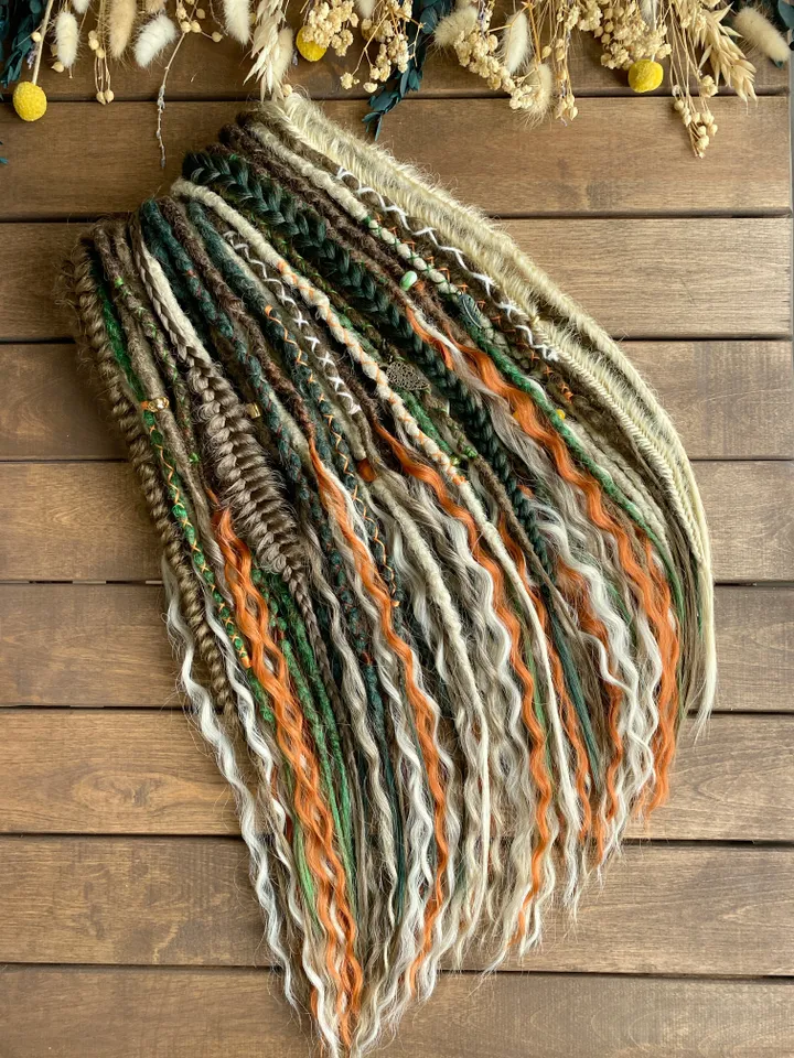 Brown blonde green and ginger synthetic curly de dreads Ready to ship π