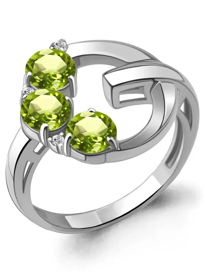 Women's ring silver 925 jewelry with natural chrysolite and cubic zirconia