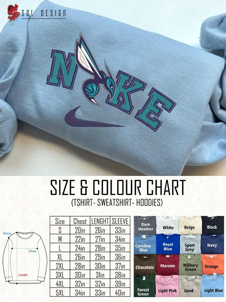 Ni.kee Charlotte Hornets Embroidered Sweatshirt, NBA Hornets Basketball Team Embroidered T Shirt, NBA Team Embroidered Sweater, NBA Charlotte Hornets Shirt, Basketball Team Embroidered Hoodie