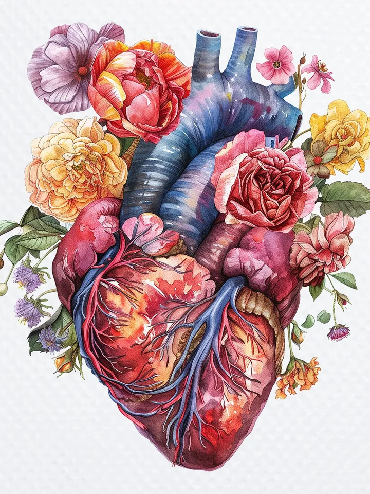 10 Floral Human Heart PNG Clipart, Printable Watercolor Anatomical Heart clipart for sublimation, Digital download, Paper craft, journals