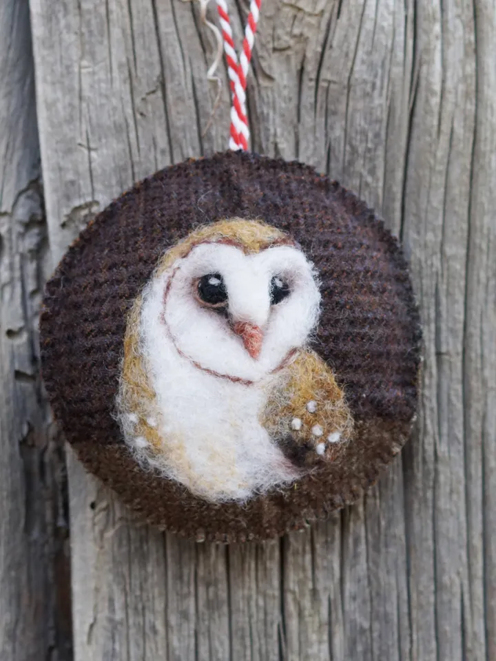 Needle felted barn owl ornament, wool Christmas ornament, made to order