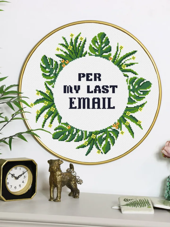 Monstera leaf wreath cross stitch pattern PDF download Per my last email Quote cross stitch chart, Greenery border pattern digital PDF #Q36