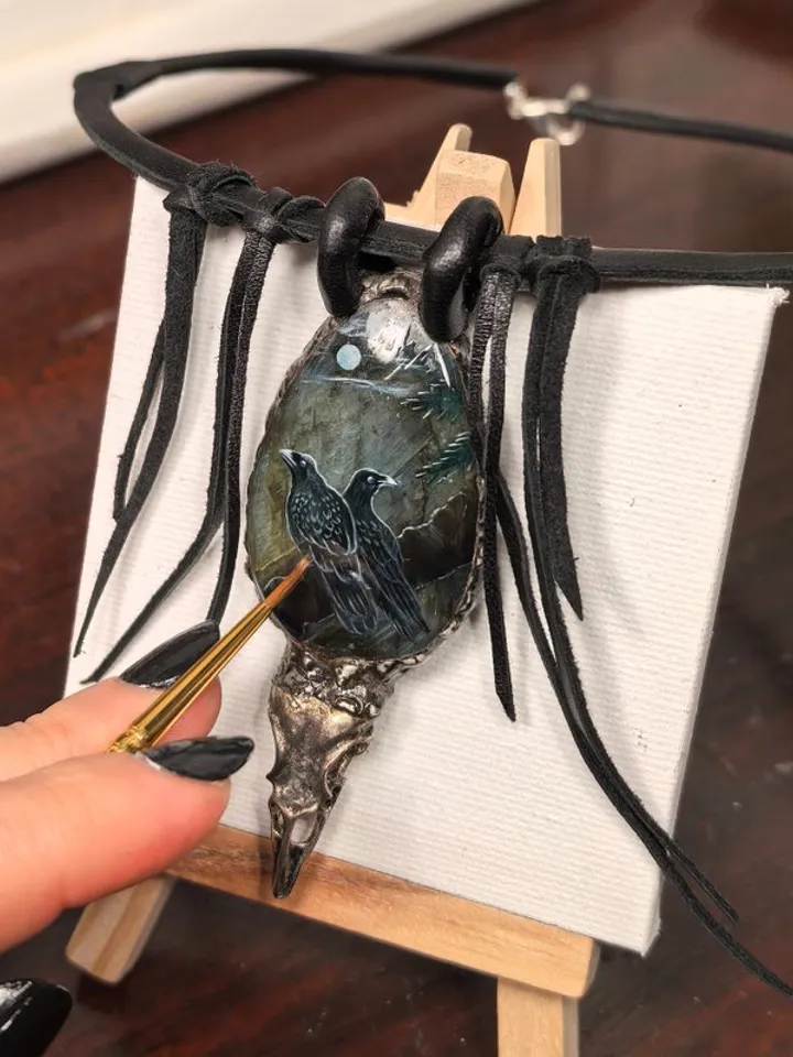 Raven necklace Crow Viking necklace Labradorite gemstone