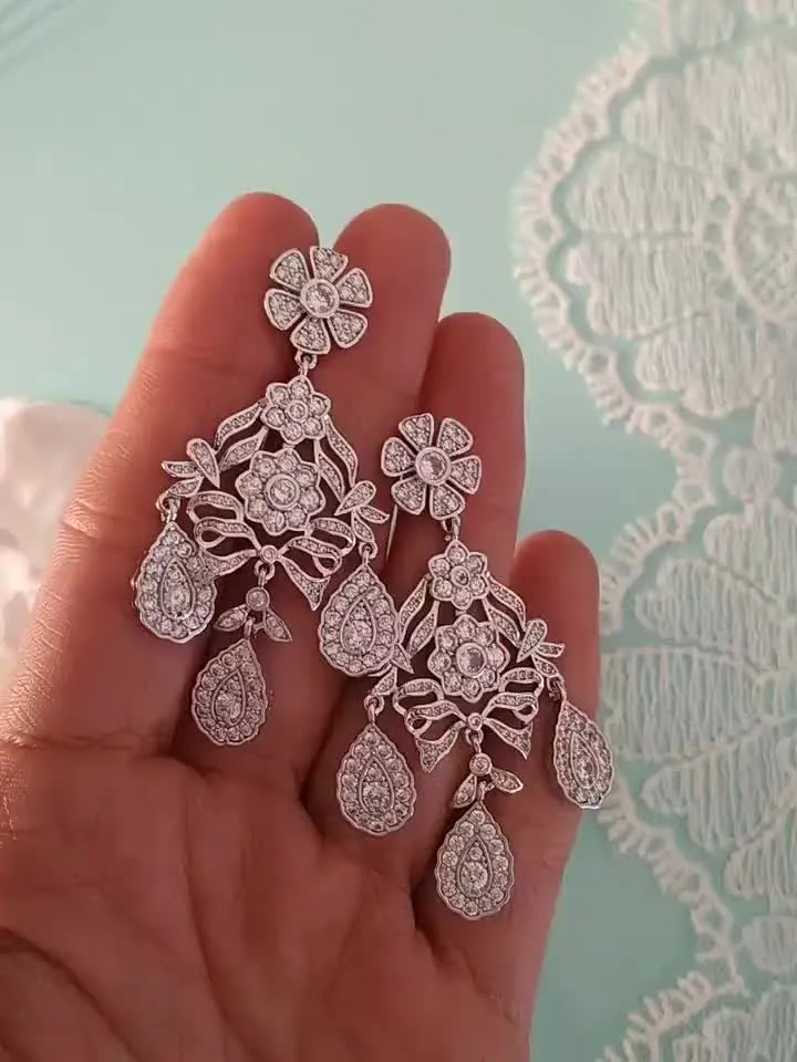 Elizabeth Taylor Diamond Chandelier Earrings Swarovski Crystal Royal Wedding Earrings Art Deco Regal Bridal Earrings Cubic Zirconia Jewelry
