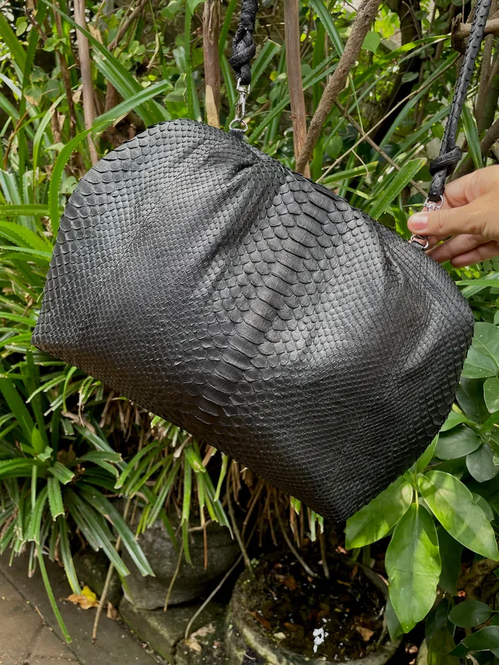 Genuine python skin black classy elegant bag / exotic leather bags / handmade designer purse