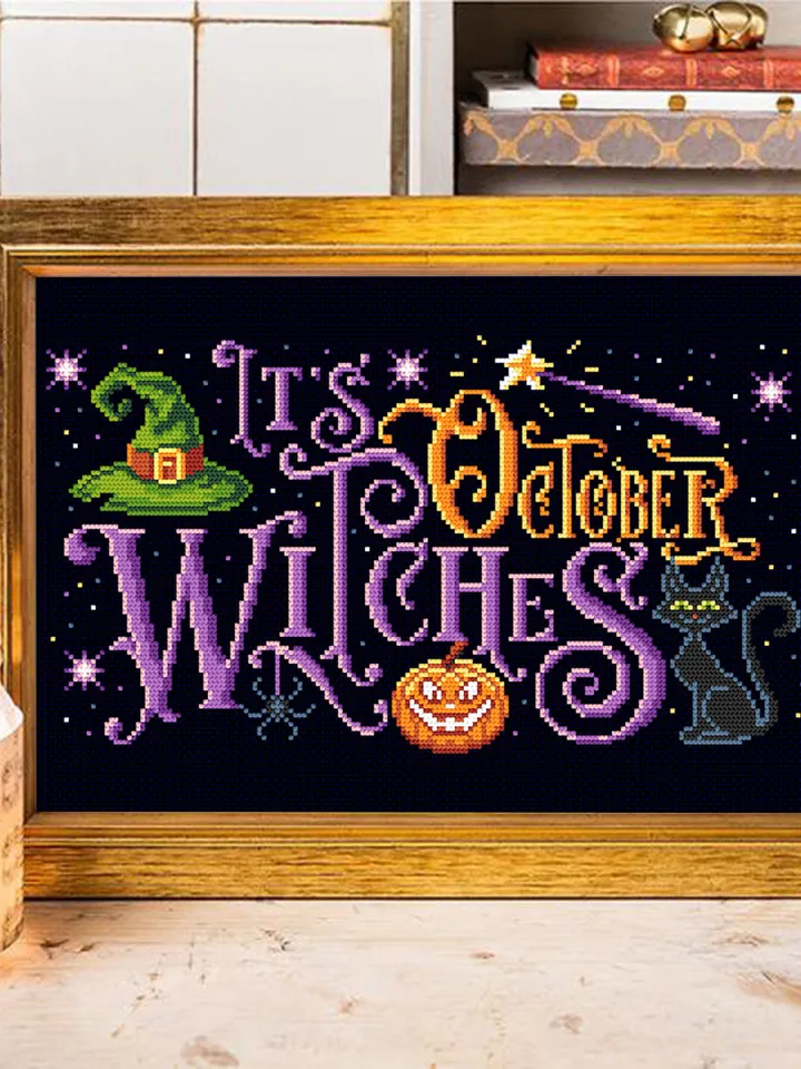 Halloween quotes cross stitch pattern download PDF Witch cross stitch chart, Cute Halloween pattern digital PDF, DIY Halloween decor #H33