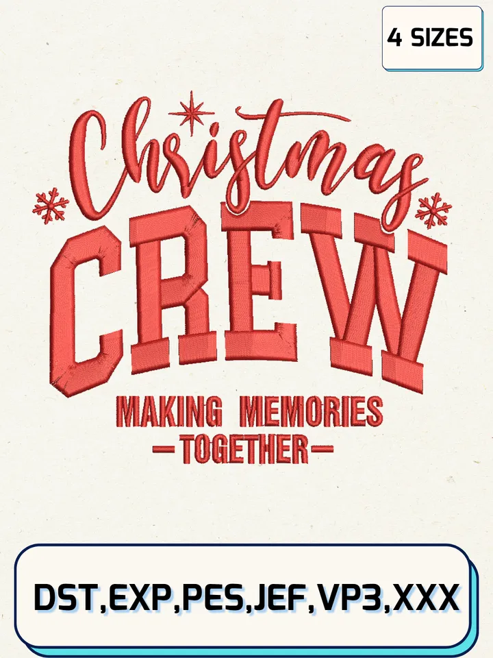 Christmas Crew Embroidery Designs,Christmas Embroidery Designs,Machine Embroidery Files,4 Sizes