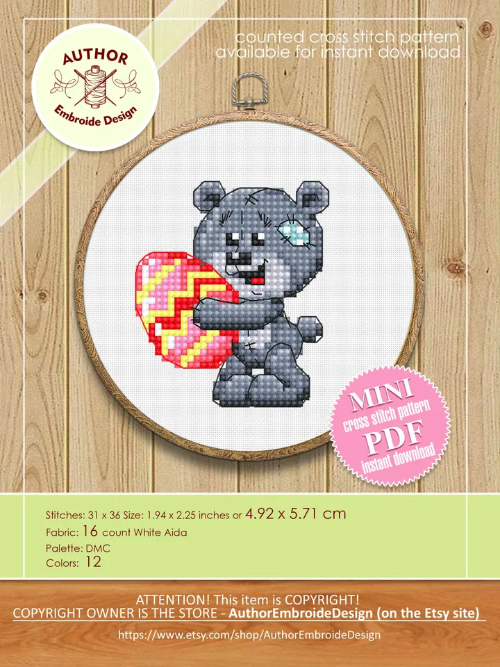 Small bear cross stitch pattern download PDF Easter cross stitch chart, Easter egg cross stitch, Easter ornament, Easter home decor #T3
