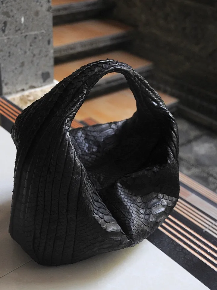 Medium Soft Hobo Classy Sport Woman Stitched Bag | Purse Genuine Python Skin | Dewi Gray Big Elegant Leather Designer Soft Bag Snake |