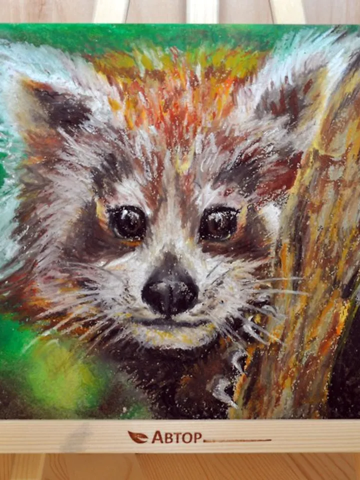 Red Panda painting Animal painting Original painting Oil pastel painting