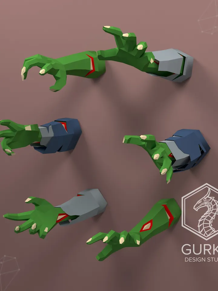 Zombie Hands Papercraft, Digital Template, PDF Download, Gurko, 3D Low Poly, Pepakura, DIY Origami Sculpture, Paper Decor, DIY Gift