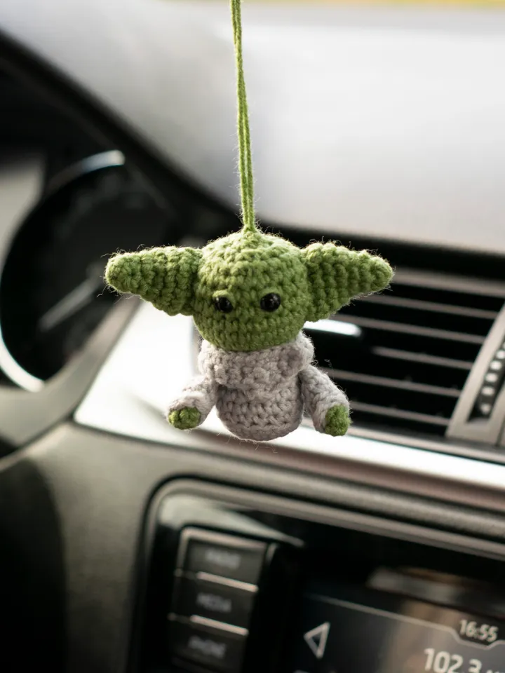 Baby Yoda car hanging accessory for Star Wars lover,  stuffed green alien, rear view mirror charm, Grogu toy car pendant