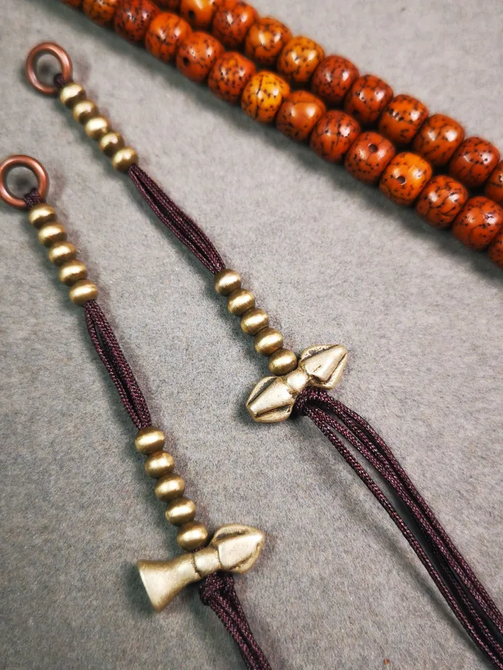 Gandhanra Handmade Tibetan Buddhist Mala Counters,Prayer Bead Counters,with Vajra and Bell Pendant,Made of Brass,Small Size 4mm