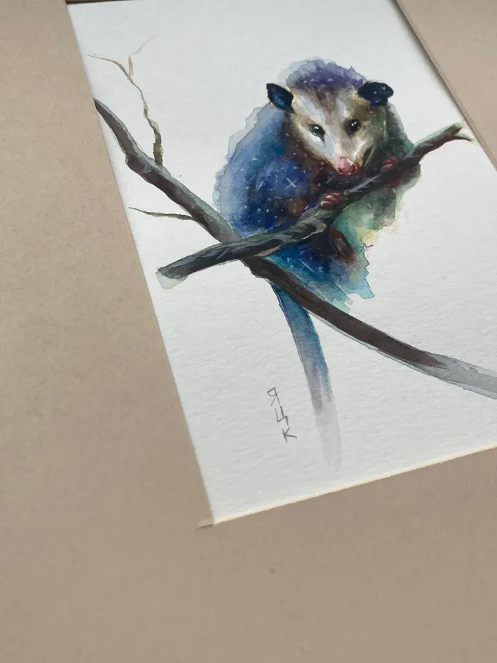 Opossum Painting Original Watercolor Painting Gift Small Animal Art Opossum Illustration Witchy Animals