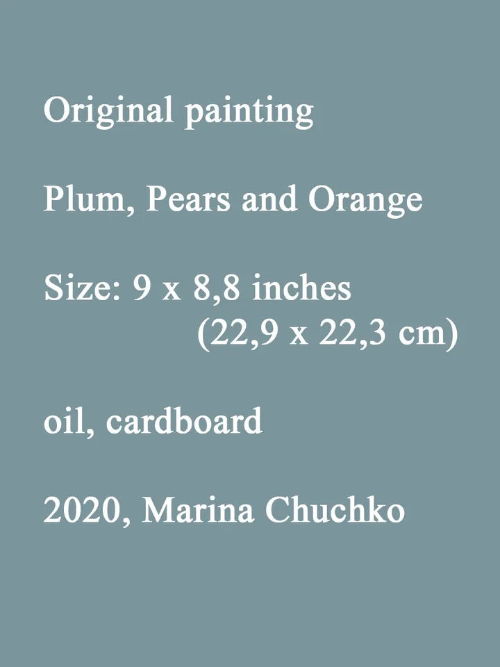 Pear Orange PAINTING 9x8,8" ORIGINAL ART Fruit Kitchen Artwork Still Life Signed by artist Marina Chuchko