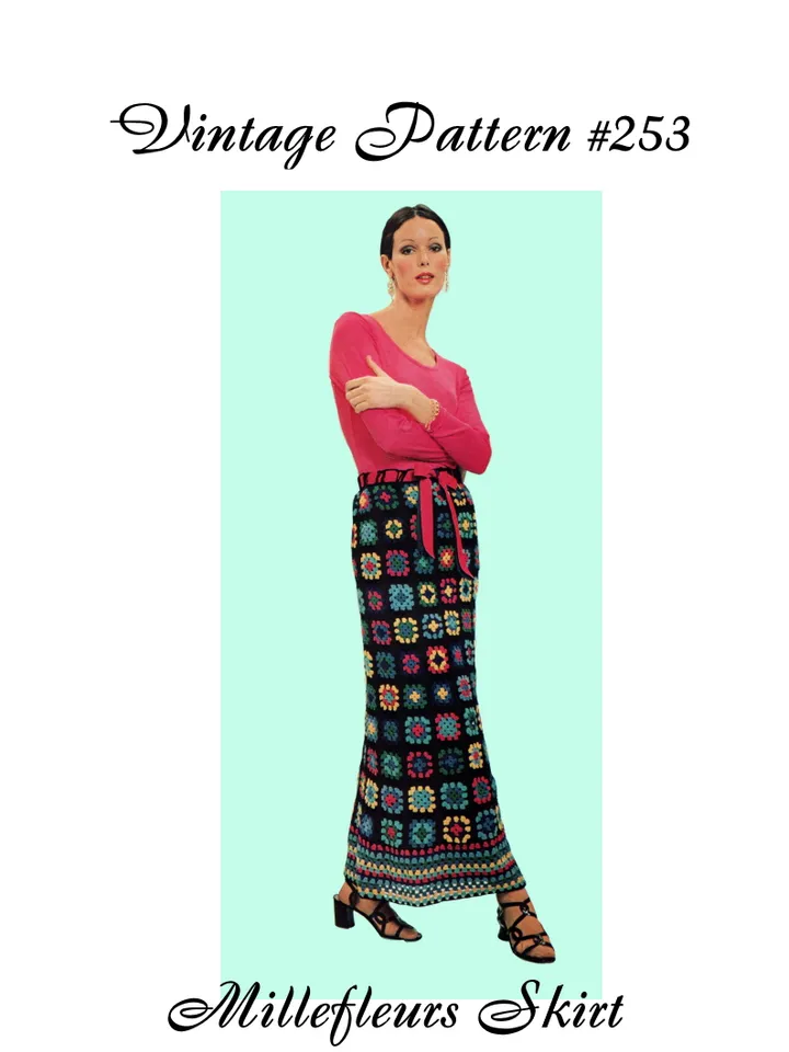 Vintage Crochet Pattern 253 Millefleurs Maxi Skirt Women Granny Squares