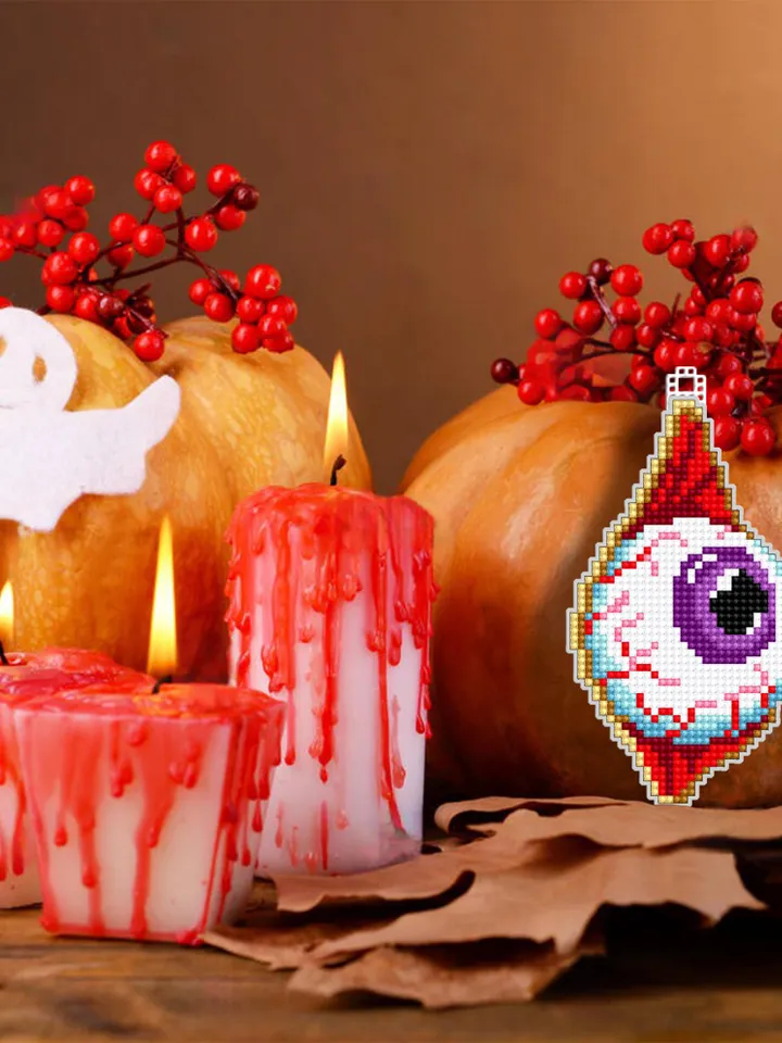 Creepy eye cross stitch pattern PDF download Double-sided Halloween ornament cross stitch chart for plastic canvas Halloween tree decor #H71