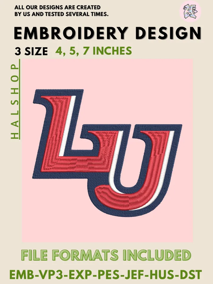 NCAA Liberty Flames College Team Logo Embroidery Design – Classic Round Pattern, Machine Embroidery Files, Digital Instant Download