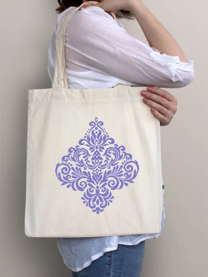 Floral damask ornament cross stitch pattern PDF download Flower mandala cross stitch chart, Floral scroll, Damask pattern digital PDF #M252