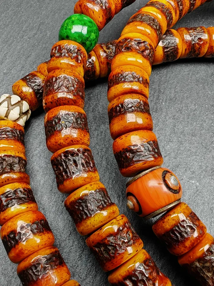 Gandhanra Old Tibetan Rosary, 10mm Yak Bone Kapala Mala,Traditional 108 Prayer Beads for Meditation and Prayer,20 Inches Length