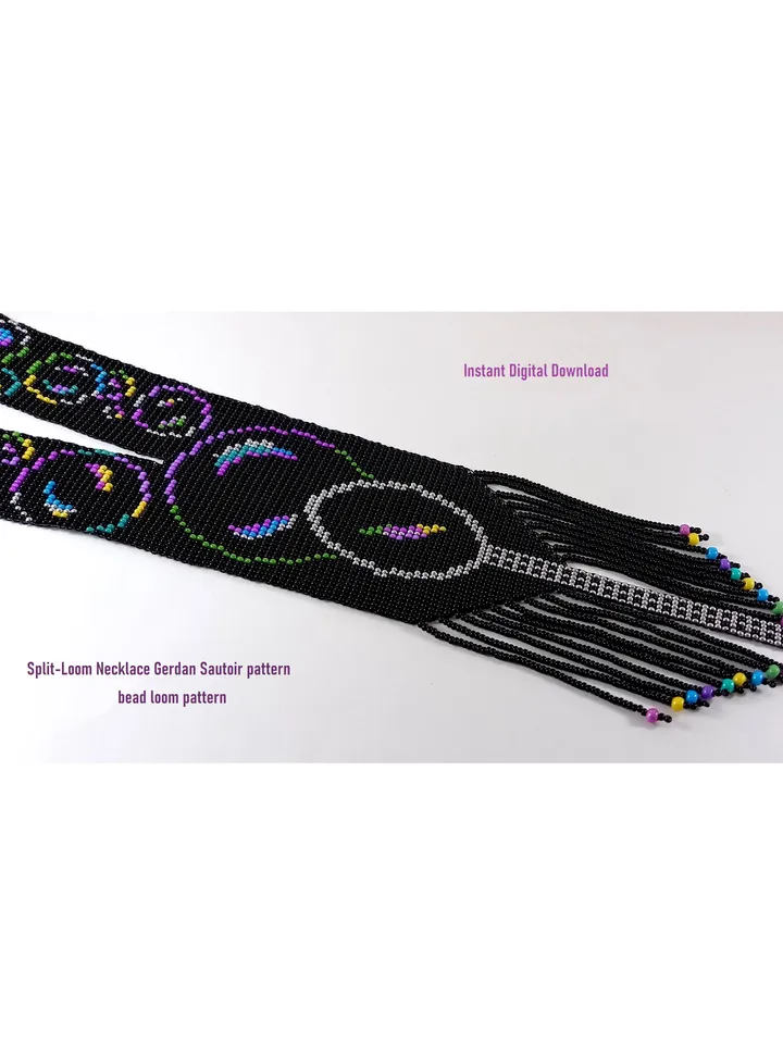 Bead loom pattern for a Sautoir-Gerdan-Split-Loom Necklace, Beading Loom Stitch, Square Stitch, Instant Download, PDF