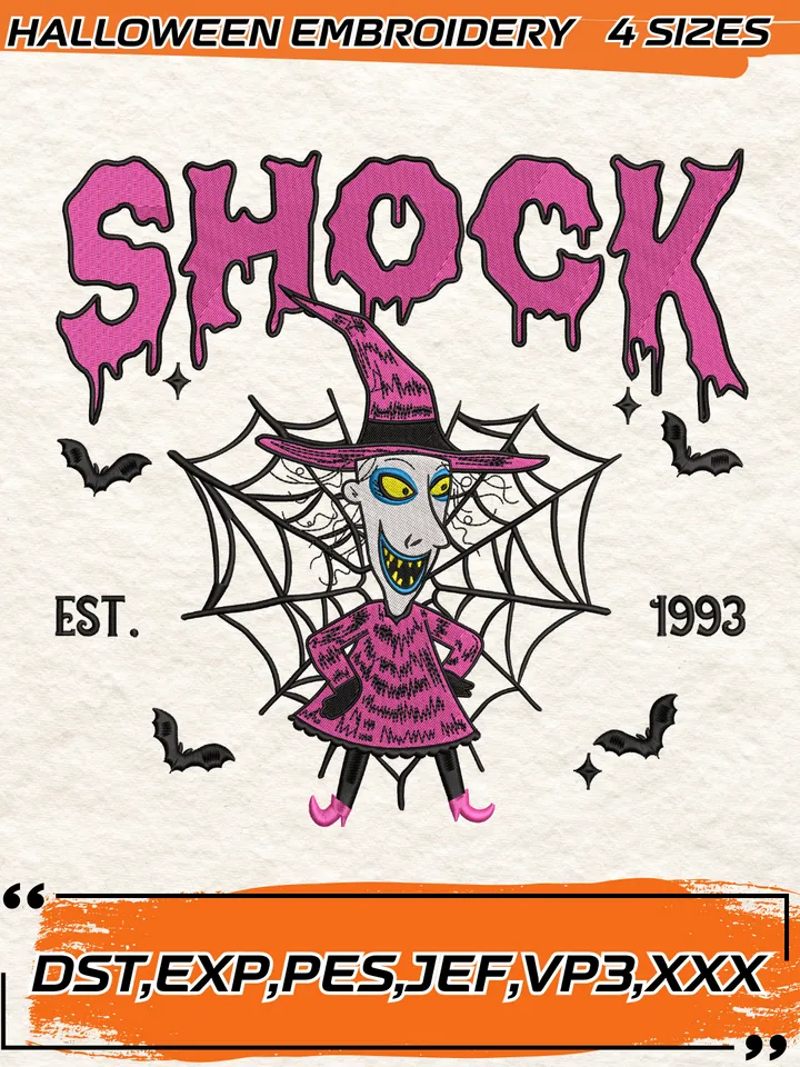 Shock Nightmare Before Christmas Embroidery Design,1993 Horror Villain,Halloween Embroidery Design, 4 Sizes, Digital Download