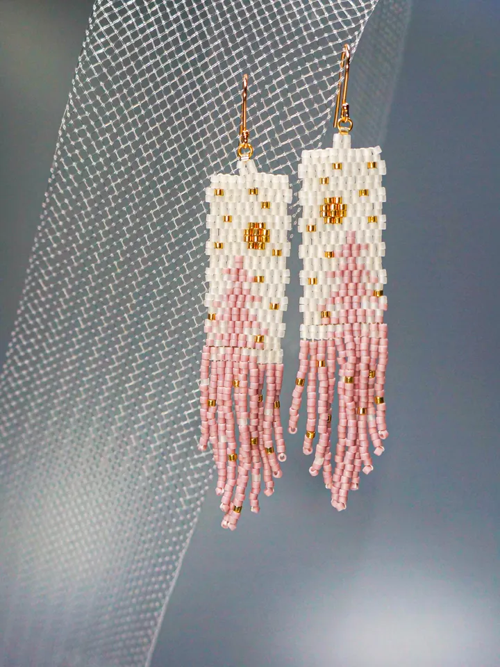 Trees-Patterned lilac Japanese Bead and sterling Silver Earrings: A Fusion of Elegance and Nature