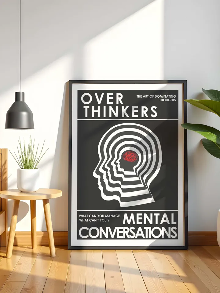 Overthinkers Wall Art Digital Print Retro Style Creativity Poster Eclectic Printable Artwork Trendy Room Decor Instant Download Black White