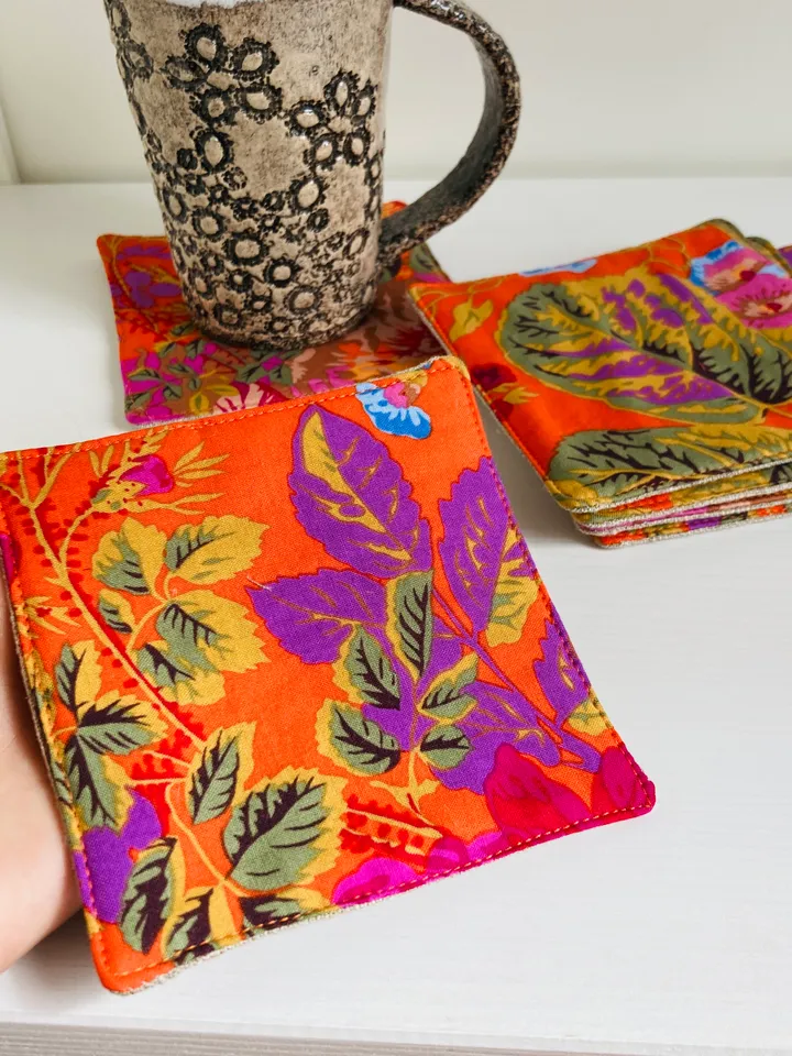 Coasters with Fantasy garden Set of 6 Linen-cotton coasters 4.5'' x 4.5''