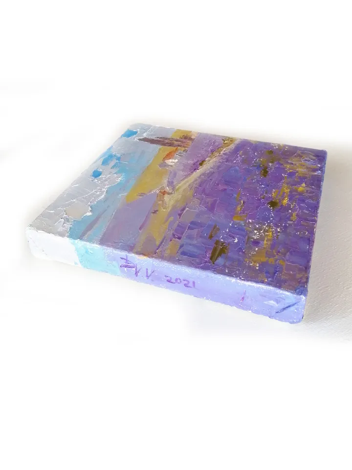 Lavender field mini canvas painting set of two. Oil painting original