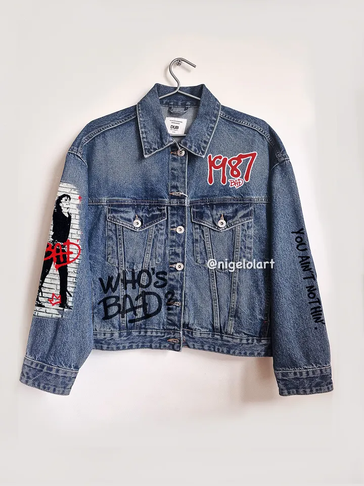 Michael Jackson Painted denim jacket Custom gifts Jean jacket blue denim jacket King of pop mj jacket Dangerous Bad