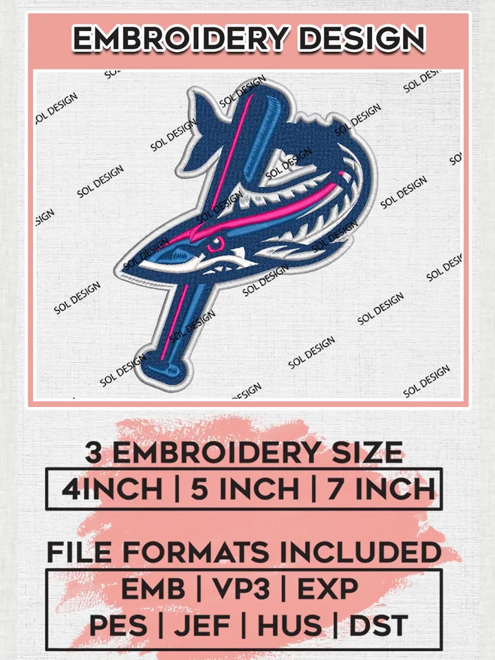 MiLB Pensacola Blue Wahoos Embroidery Design Files, MiLB Pensacola Blue Wahoos Logo, Minor League Baseball Logo Embroidery Designs, MiLB embroidery designs, Machine embroidery designs, Digital Download
