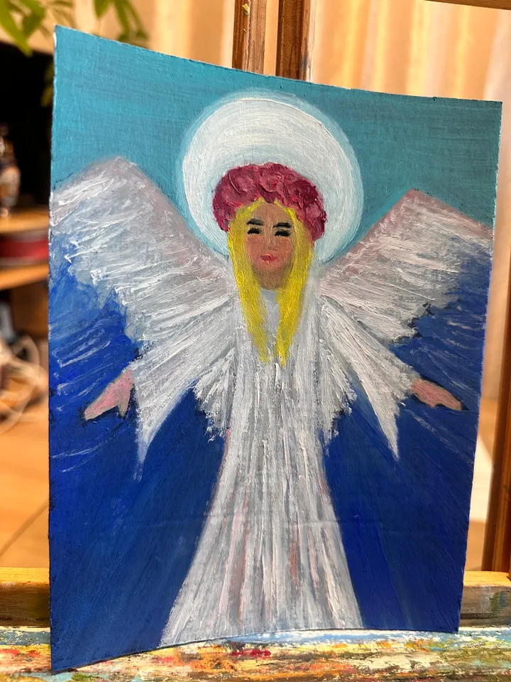 Oil Painting Flying Angel Girl
Angel Figurative Portrait People Impressionism Cardboard 20 cmx15 cm 8x6 inches Miniature Wall Decor