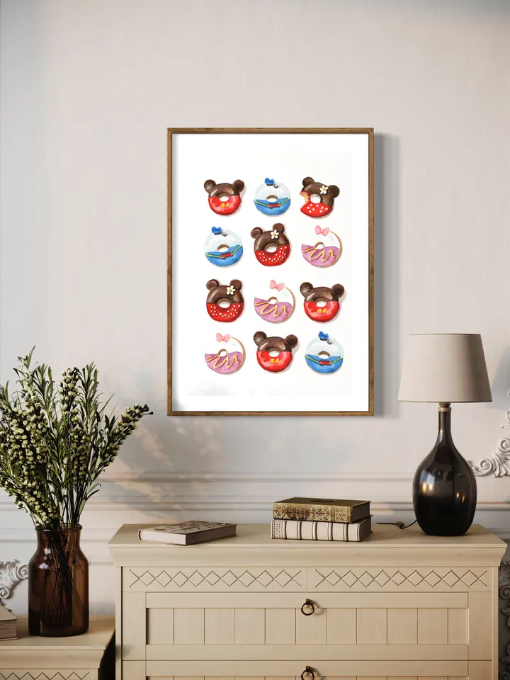 Donut Art Print, Watercolor Painting, Gift For Child,Children Room Print, Candy Sweet, Donut Shop,Cute Donut Wall Art, Children Room Print